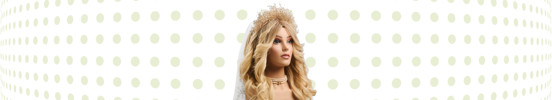 Blonde long haired hairdresser head with crown and veil